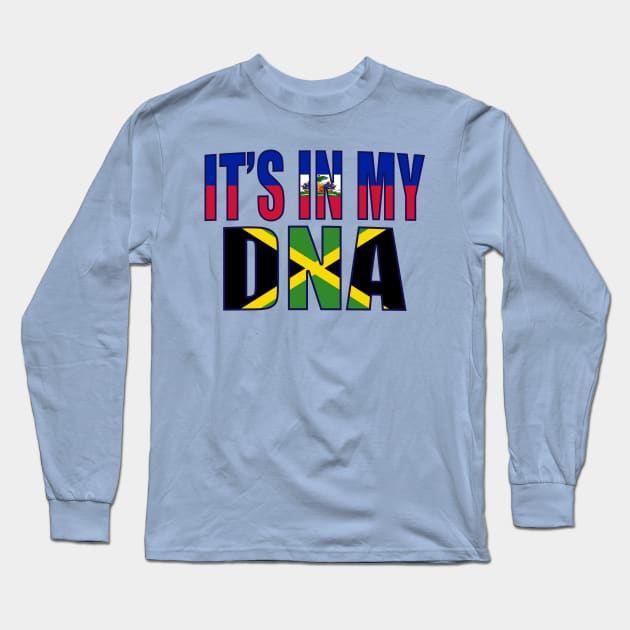 Jamaican And Haitian Mix Heritage DNA Flag Gift Long Sleeve T-Shirt by Just Rep It!!